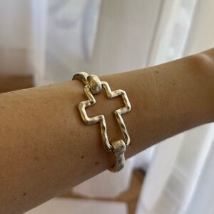Silver Metal Cross Cuff Bracelet